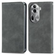 Custodia per telefono in pelle con vibrazione magnetica retrò per OPPO Reno11 Pro 5G EU (grigio)