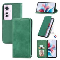 Per OPPO Reno11 F 5G Custodia per telefono in pelle con vibrazione magnetica retrò Skin Feel (verde)