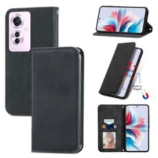 Per OPPO Reno11 F 5G Custodia per telefono in pelle con vibrazione magnetica retrò Skin Feel (nera)