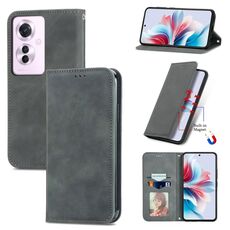 Per OPPO Reno11 F 5G Custodia per telefono in pelle con vibrazione magnetica retrò Skin Feel (grigio)