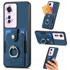 Per OPPO Reno11 F 5G Custodia per telefono a portafoglio con carta ad anello retrò con sensazione di pelle (blu)