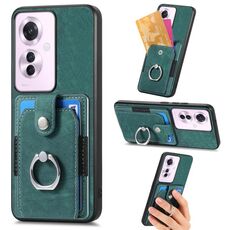 Per OPPO Reno11 F 5G Custodia per telefono a portafoglio con carta ad anello retrò con sensazione di pelle (verde)