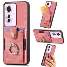 Per OPPO Reno11 F 5G Custodia per telefono a portafoglio con carta ad anello retrò con sensazione di pelle (rosa)
