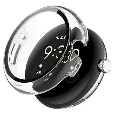 Per Google Pixel Watch Custodia per orologio in vetro temperato con pellicola per PC (trasparente)