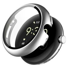 Per Google Pixel Watch Custodia per orologio in vetro temperato con pellicola per PC (argento)
