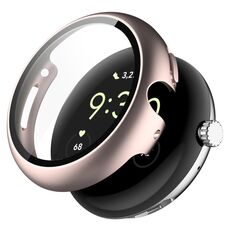 Per Google Pixel Watch Custodia per orologio in vetro temperato con pellicola per PC (oro rosa)