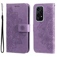 Custodia per telefono in pelle con goffratura globale a 7 petali per Honor 200 Lite 5G (viola chiaro)