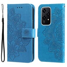 Custodia per telefono in pelle con goffratura globale a 7 petali di fiori per Honor 200 Lite 5G (blu)