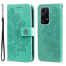Custodia per cellulare in pelle con stampa globale a 7 petali di fiori per Honor 200 Lite 5G (verde)
