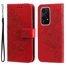 Custodia per cellulare in pelle con stampa globale a 7 petali di fiori per Honor 200 Lite 5G (rossa)
