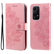 Custodia per telefono in pelle con goffratura globale a 7 petali per Honor 200 Lite 5G (oro rosa)