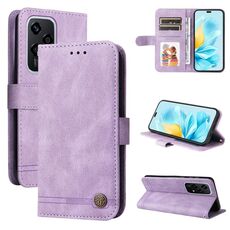 Per Honor 200 Lite 5G Global Skin Feel Life Tree Custodia in pelle con bottoni in metallo (viola)