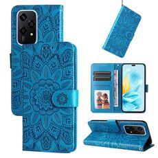 Custodia per telefono in pelle girasole goffrata globale per Honor 200 Lite 5G (blu)