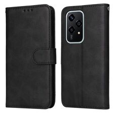 Per Honor 200 Lite 5G Custodia per cellulare in pelle flip classica con texture di vitello globale (nera)