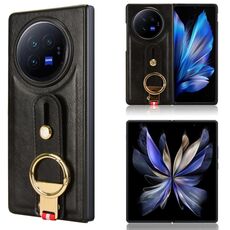 Custodia per cellulare con retro in pelle e cinturino per vivo X Fold3 Pro (nera)