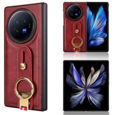 Custodia per cellulare con retro in pelle e cinturino per vivo X Fold3 Pro (rossa)