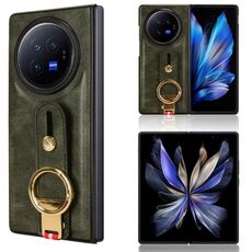Custodia per telefono posteriore in pelle con cinturino per vivo X Fold3 Pro (verde)