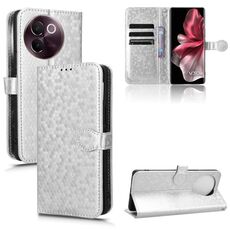 Custodia per telefono in pelle con texture a nido d'ape per vivo V30e 5G (argento)