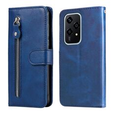 Custodia per telefono in pelle con cerniera con texture di vitello globale per Honor 200 Lite 5G (blu)