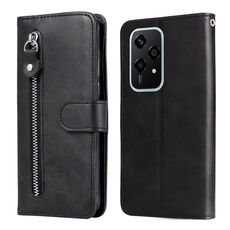 Per Honor 200 Lite 5G Custodia per telefono in pelle con cerniera con texture di vitello globale alla moda (nera)
