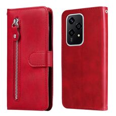 Custodia per telefono in pelle con cerniera per Honor 200 Lite 5G moda globale con texture di vitello (rossa)