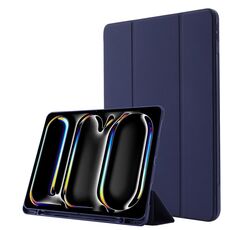 Custodia per tablet ripiegabile in pelle Skin Feel per iPad Pro 13 2024 con slot per penna (blu scuro)