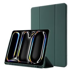 Custodia per tablet ripiegabile in pelle Skin Feel per iPad Pro 13 2024 con slot per penna (verde scuro)