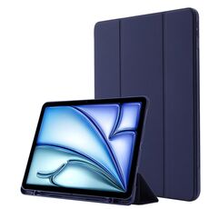 Custodia per tablet ripiegabile in pelle Skin Feel per iPad Air 11 2024 con slot per penna (blu scuro)