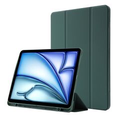 Custodia per tablet ripiegabile in pelle Skin Feel per iPad Air 11 2024 con slot per penna (verde scuro)