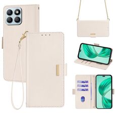 Custodia per telefono in pelle con catena a tracolla per Honor X8b (bianca)