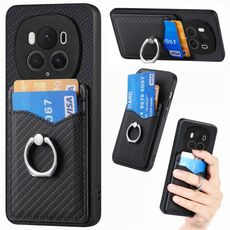 Per Honor Magic6 Pro Custodia per telefono con anello a portafoglio in fibra di carbonio (nera)