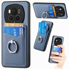 Per Honor Magic6 Pro Custodia per telefono con anello a portafoglio in fibra di carbonio (blu)