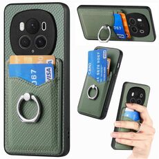 Custodia per telefono con anello a portafoglio per carte in fibra di carbonio per Honor Magic6 Pro (verde)