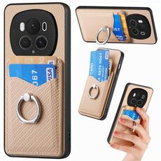 Custodia per telefono con anello a portafoglio per carte in fibra di carbonio per Honor Magic6 Pro (cachi)