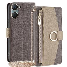 Custodia per telefono in pelle con trama crossbody Litchi per vivo Y03 4G (grigio)