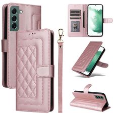 Per Samsung Galaxy S22+ 5G Custodia per cellulare in pelle con reticolo diamantato (oro rosa)
