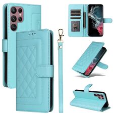 Custodia per cellulare in pelle con reticolo diamantato per Samsung Galaxy S22 Ultra 5G (verde menta)
