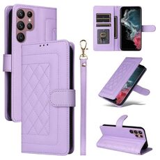 Per Samsung Galaxy S22 Ultra 5G Custodia a flip in pelle con reticolo diamantato (viola chiaro)