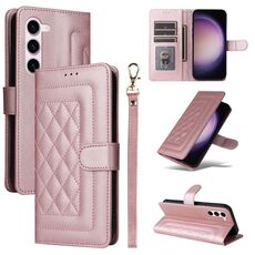 Per Samsung Galaxy S23 5G Custodia per cellulare in pelle con reticolo di diamanti (oro rosa)