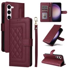 Per Samsung Galaxy S23 5G Custodia a flip in pelle con reticolo diamantato (vino rosso)