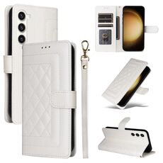 Per Samsung Galaxy S23+ 5G Custodia per cellulare in pelle con reticolo di diamanti (bianca)