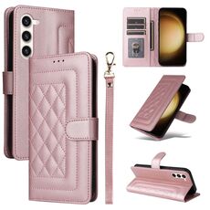 Per Samsung Galaxy S23+ 5G Custodia per cellulare in pelle con reticolo diamantato (oro rosa)