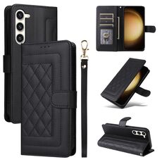 Custodia per cellulare in pelle con reticolo diamantato per Samsung Galaxy S23+ 5G (nera)