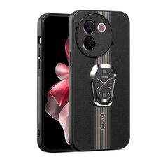 Custodia per telefono posteriore in pelle magnetica Litchi per vivo Y200i con supporto (nero)