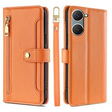 Per vivo Y03 4G Custodia per telefono in pelle con cerniera a tracolla con trama di pecora (arancione)
