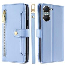 Per vivo Y03 4G Custodia per telefono in pelle con cerniera a tracolla con trama di pecora (blu)