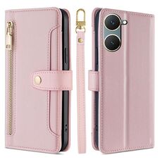 Custodia per cellulare in pelle con cerniera a tracolla con trama di pecora per vivo Y03 4G (rosa)