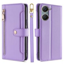 Custodia per cellulare in pelle con cerniera a tracolla con trama di pecora per vivo Y03 4G (viola)