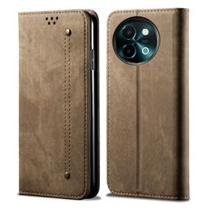 Custodia per telefono in pelle flip con texture denim globale per vivo Y38 5G (cachi)