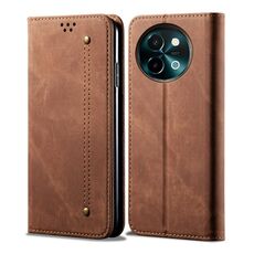 Per vivo Y38 5G Custodia per cellulare in pelle con texture denim globale (marrone)